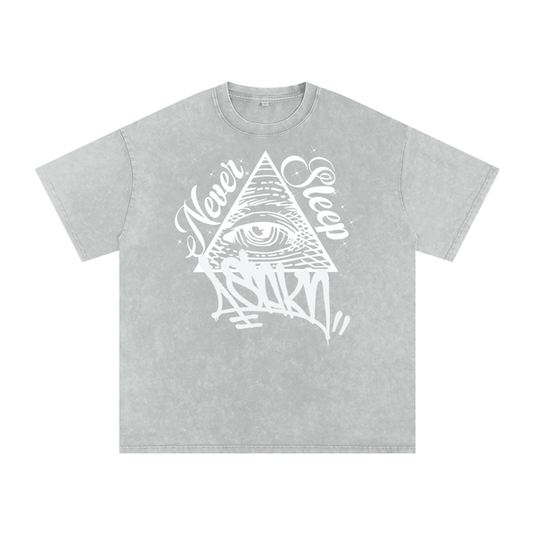 4SAKN NEVER SLEEP ON Snow Washed Oversized Cotton T-Shirt